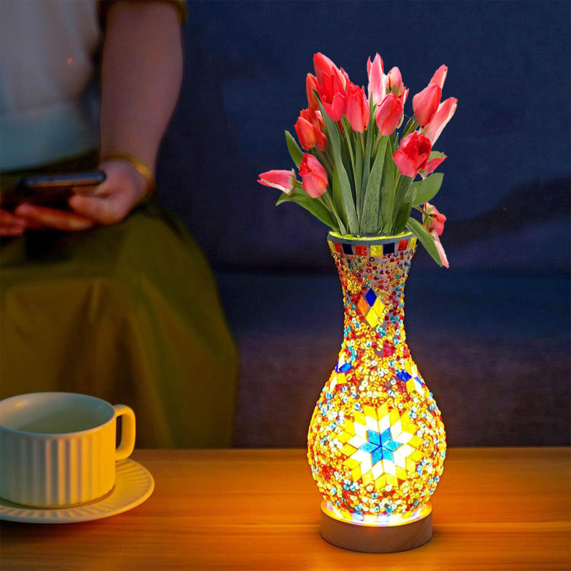 Bungalow Rose Mosaic Vase Lamp Turkish Moroccan Table Lamp Colorful Handmade Glass Vase Wayfair